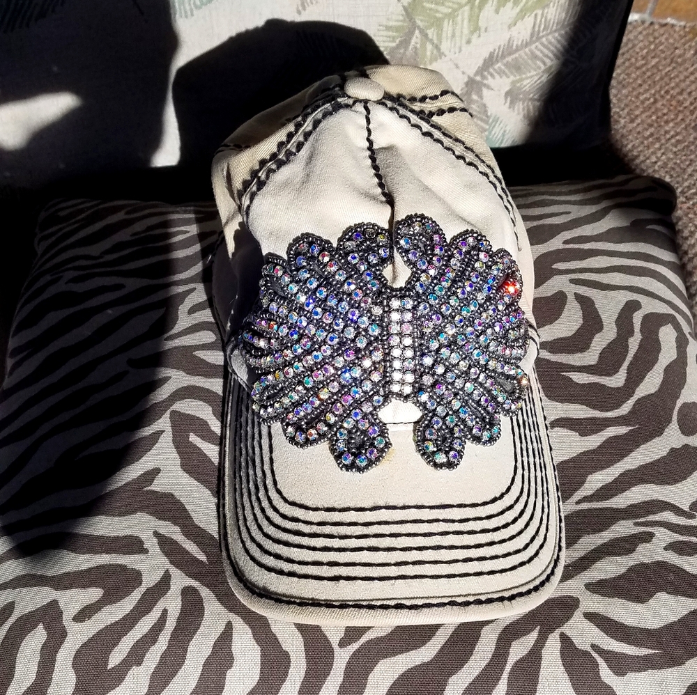Olive & pique cream hat with iridescent rhinestone